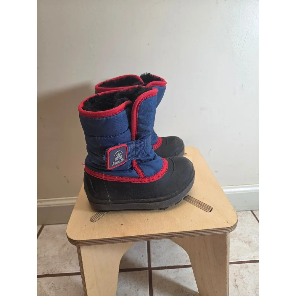 Kamik Snowbug 7 Kids Winter Boots Blue Red Waterproof Insulated Size 8 US 25 EU